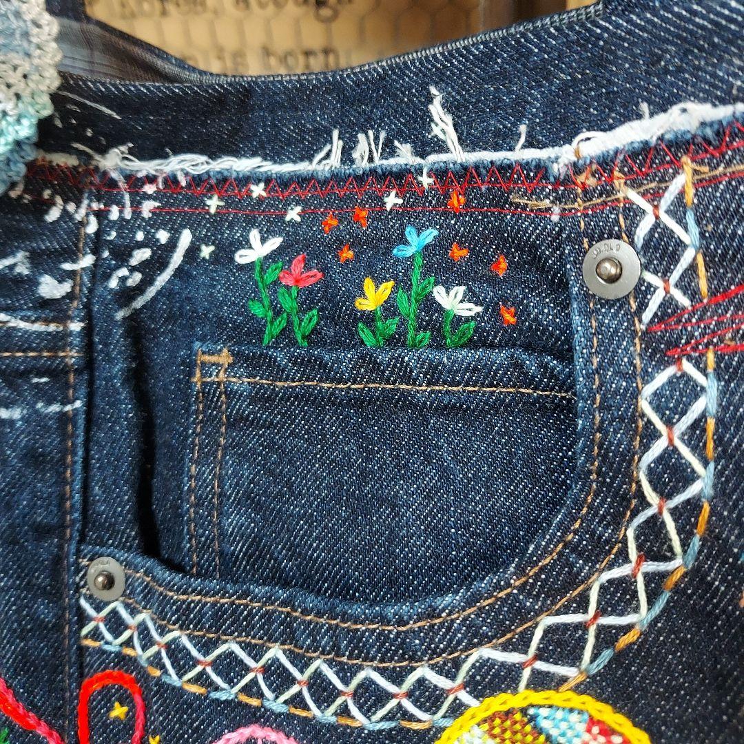 【MINMI】刺繍デニムバック　No.664　デニムリメイク