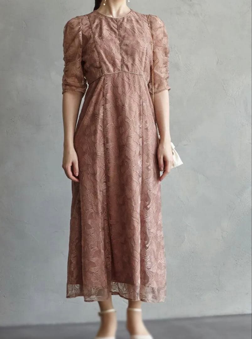 AIMER エンブロイダリーチュールパイピングドレス レースワンピース 結婚式