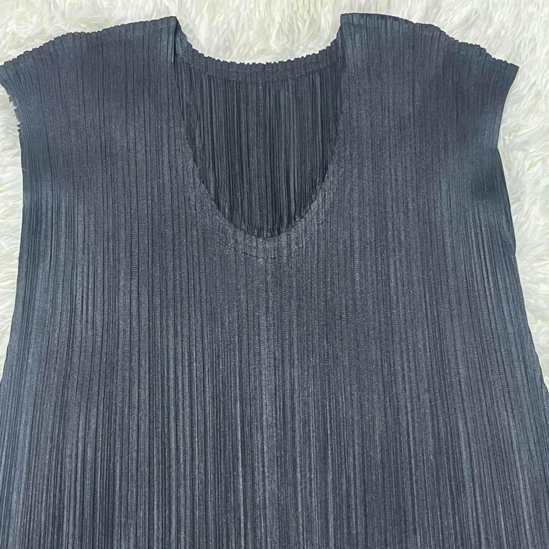 プリーツプリーズ　チュニック　Aライン　ワンピース　L フレンチスリーブ　黒