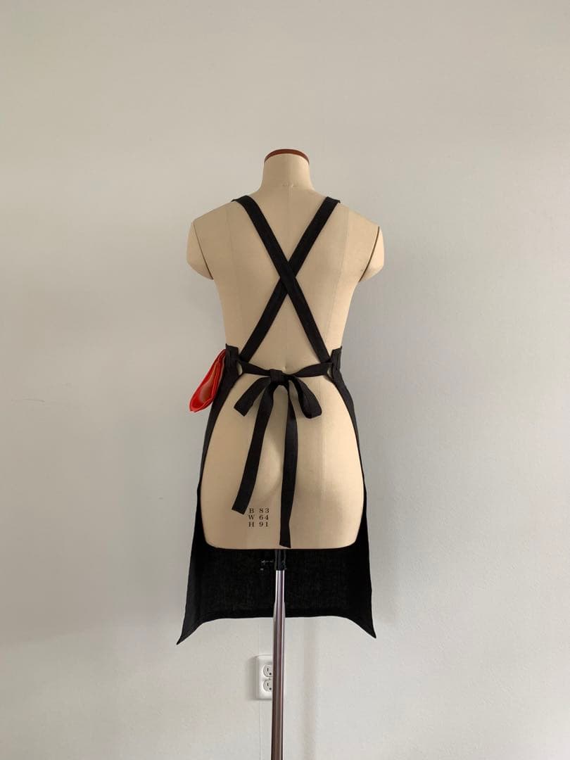 稽古着エプロン　フレンチリネン　Noir 7-13号