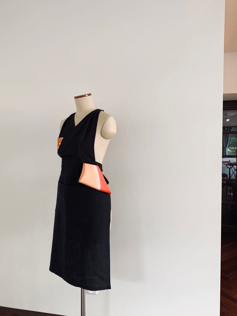 稽古着エプロン　フレンチリネン　Noir 7-13号