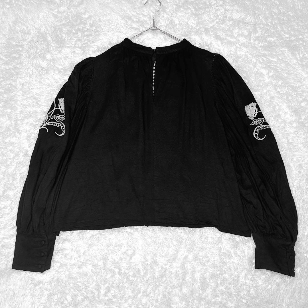 AMERI アメリ エンブロイダリー刺繍入り ブラウス バルーンスリーブ 黒