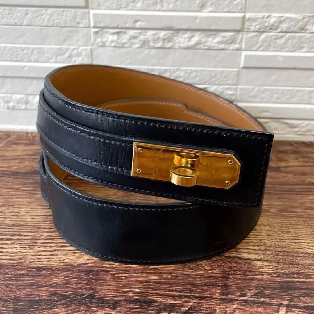 良品 エルメス ケリー ベルト レザー ゴールド 金具 ターンロック
