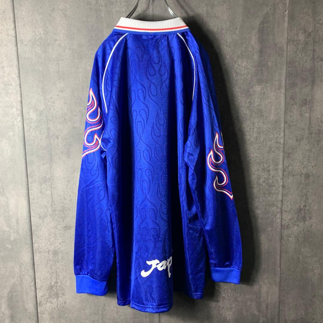 98年 サッカー 日本代表 ホーム 長袖 XL 炎 フランスW杯 ゲームシャツ