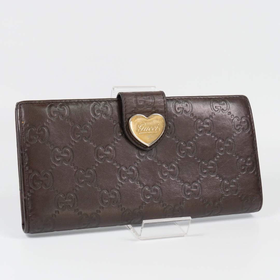 美品✨ GUCCI グッチ 長財布 シマ ハート GG レザー ダークブラウン
