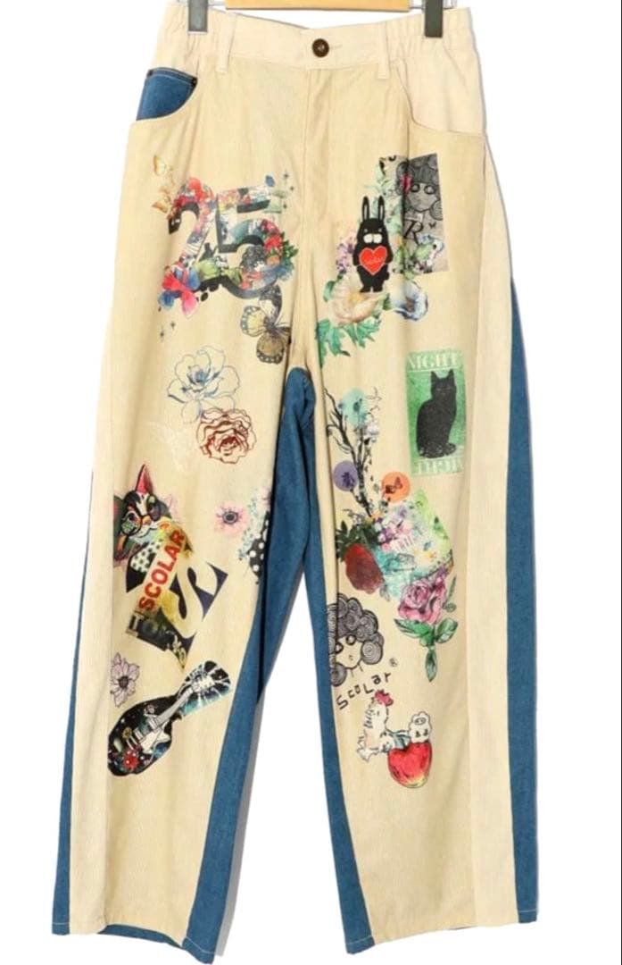 ScoLar 25周年アニバーサリー 細コール×デニム切替プレミアムパンツ