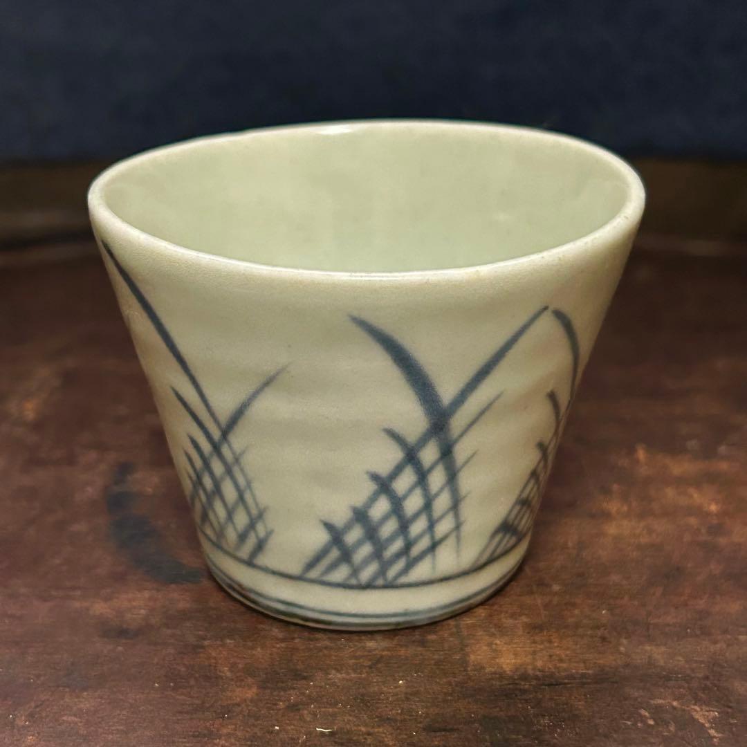 古伊万里　江戸前期　あげ底檜垣紋蕎麦猪口　無傷　本物保証