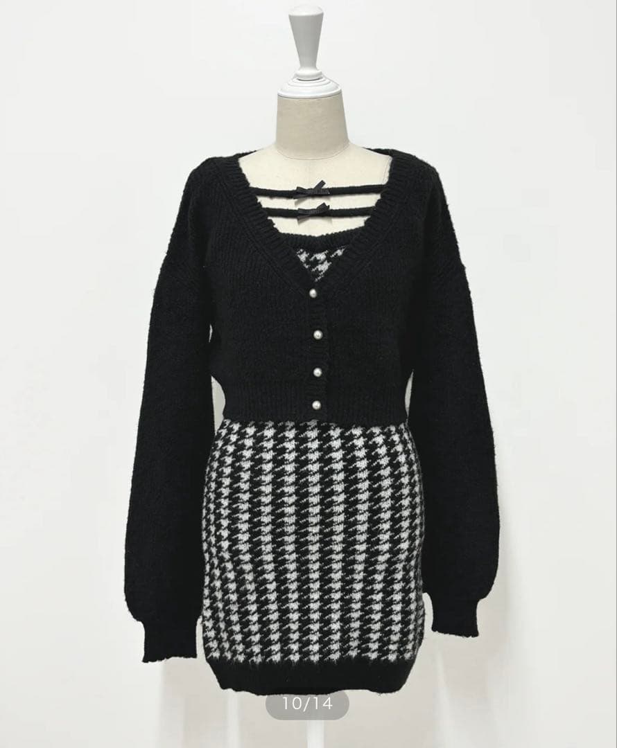 Pium 千鳥柄ニットワンピカーデセット