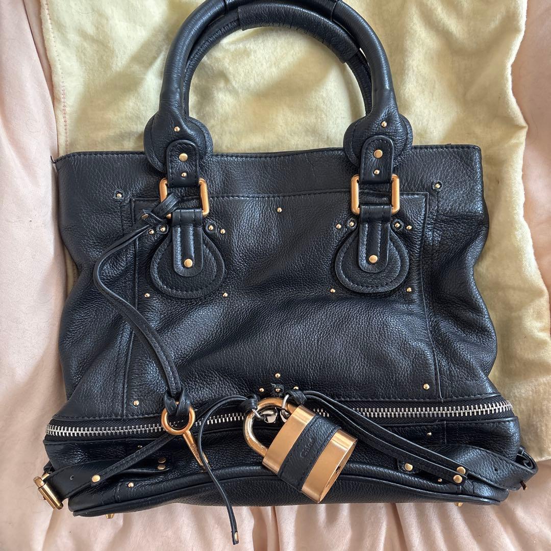 クロエ　スタッズ装飾レザー ハンドバッグ 黒