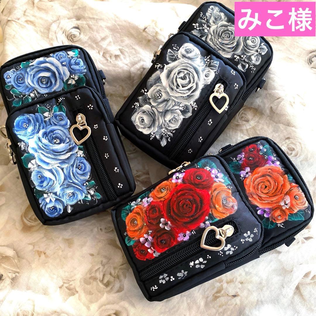 スマホポシェット　薔薇　手描き　トールペイント