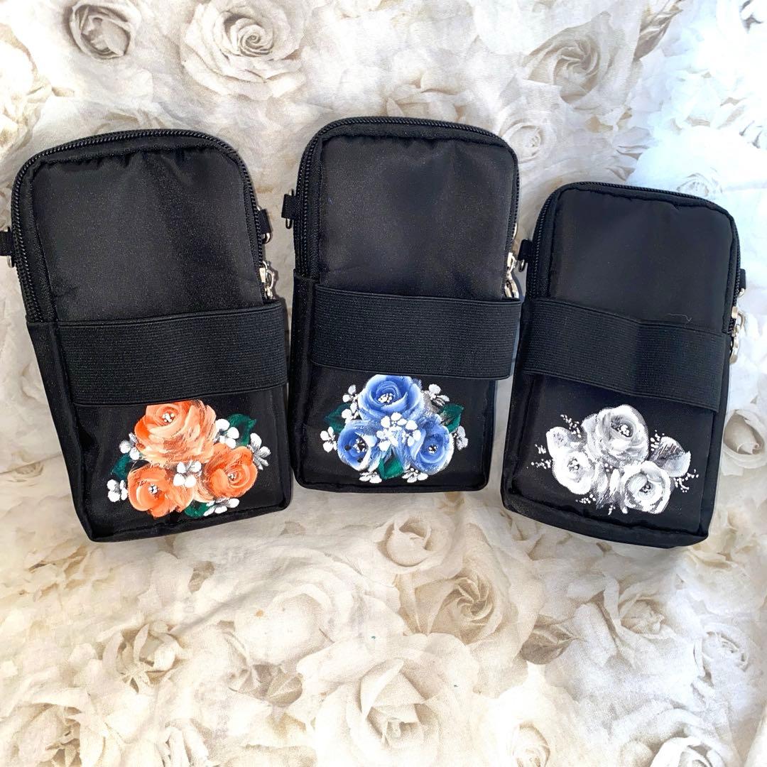 スマホポシェット　薔薇　手描き　トールペイント