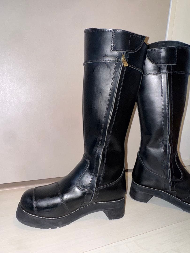 ピーコック厚底 ロングブーツ 本革バイクブーツ