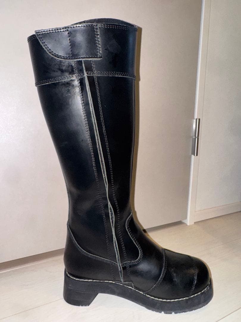 ピーコック厚底 ロングブーツ 本革バイクブーツ