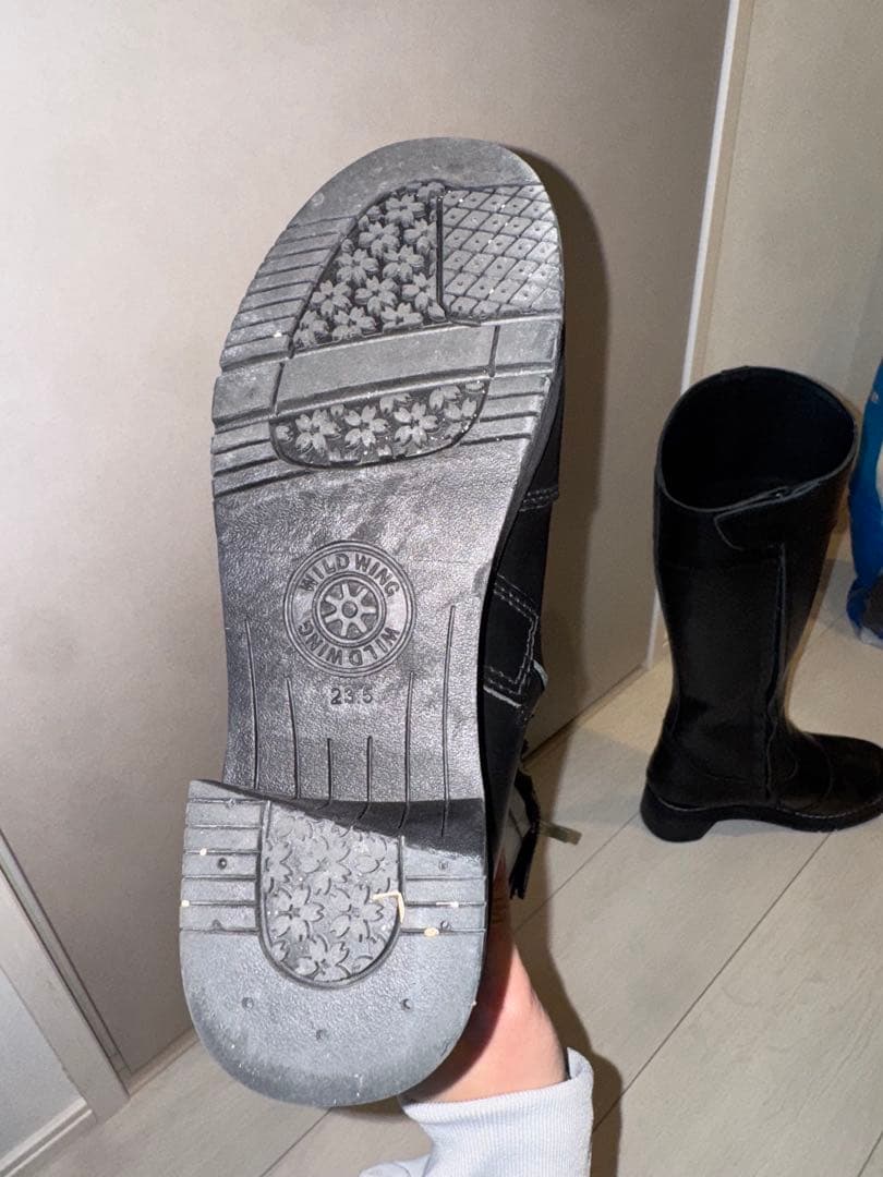 ピーコック厚底 ロングブーツ 本革バイクブーツ