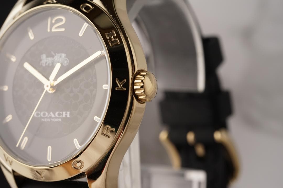 箱付き✨稼働 COACH–コーチ 腕時計 ブラック 文字盤 ベルト ゴールド色