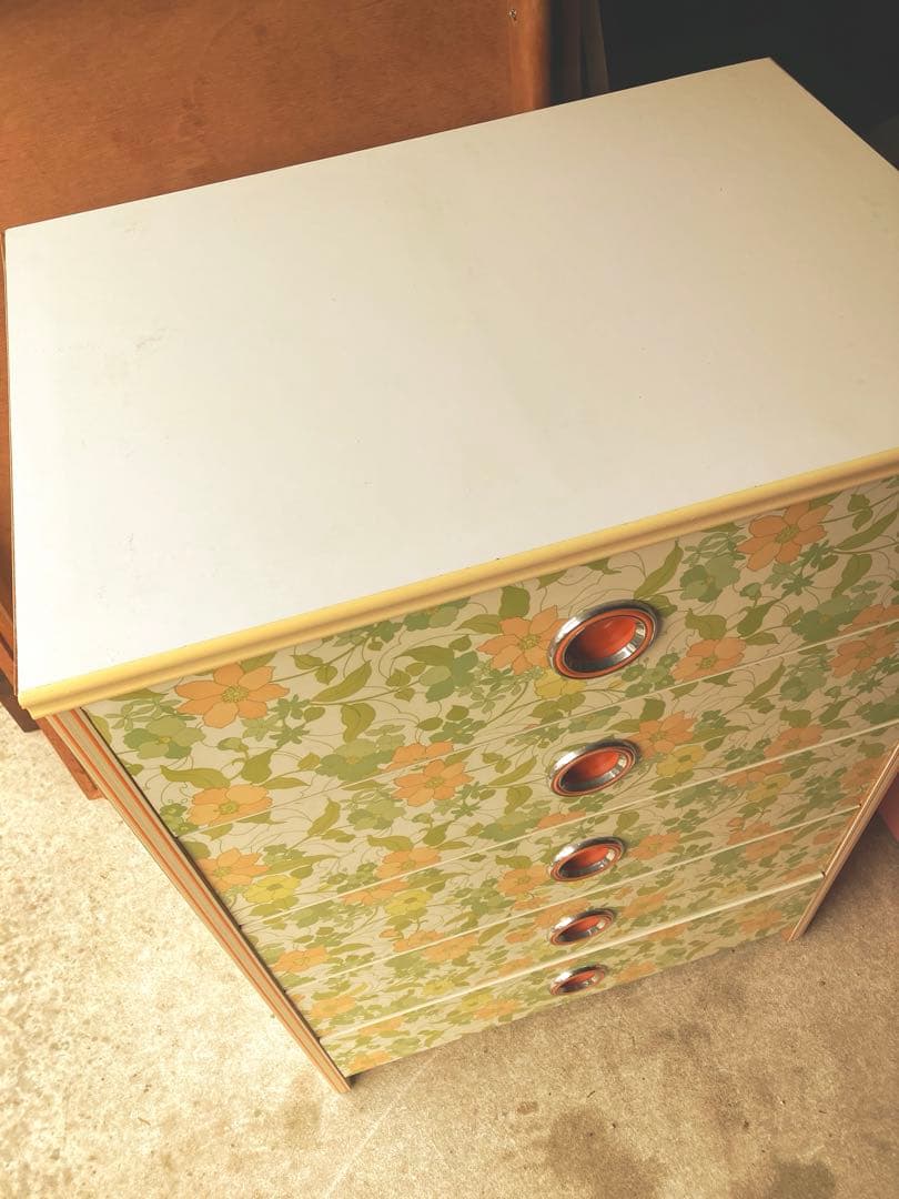 昭和レトロ レトロポップ 超美品 タンス 収納ケース 引き出し 花柄 グリーン