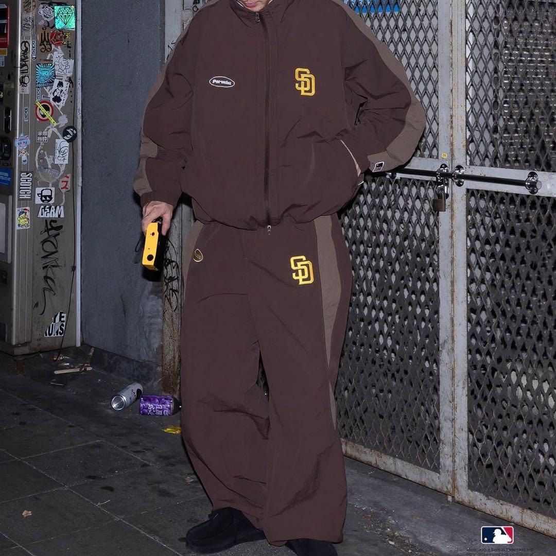 Perushu × MLB ナイロンブルゾン× ナイロンドローコードパンツセット