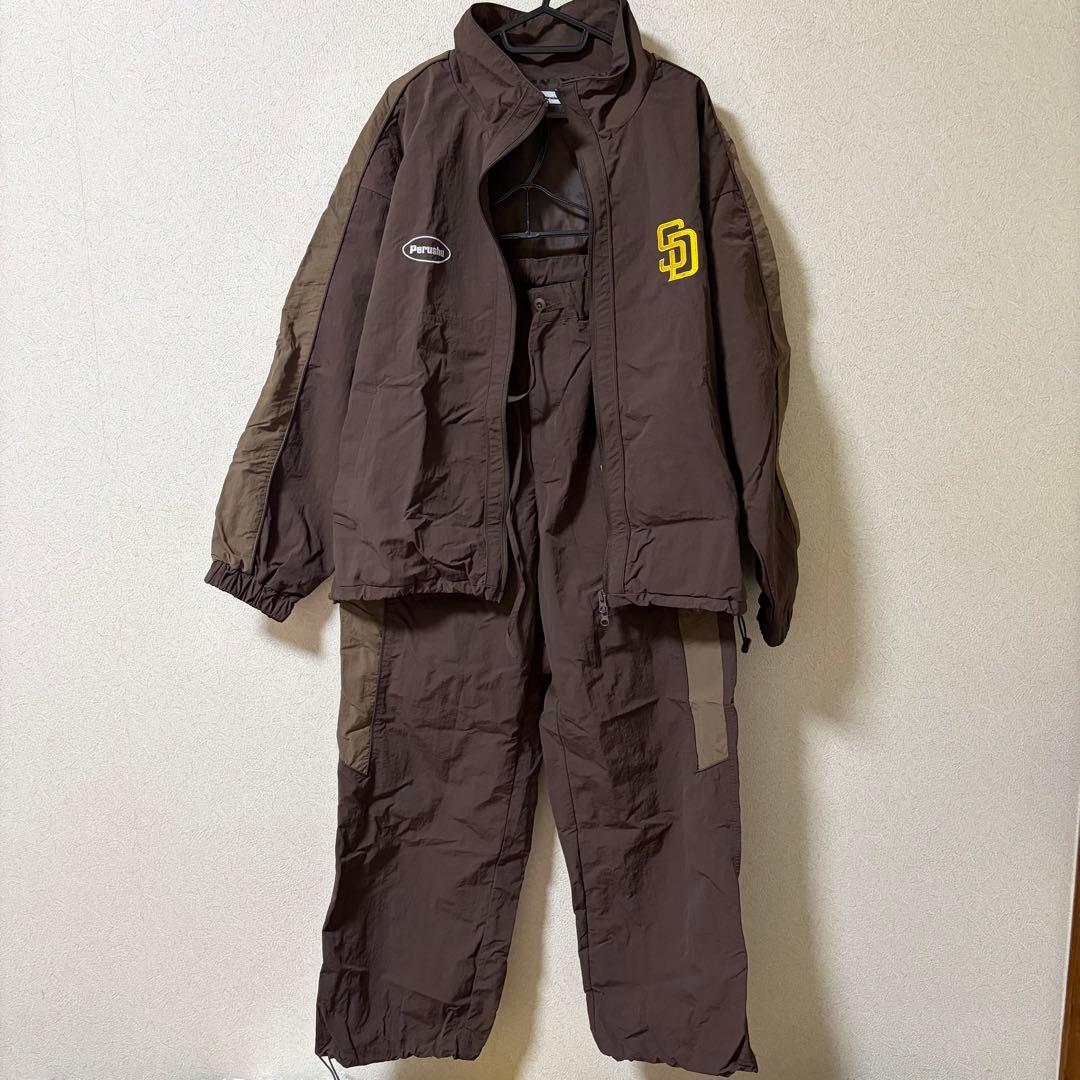 Perushu × MLB ナイロンブルゾン× ナイロンドローコードパンツセット