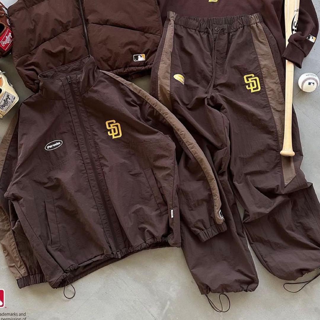 Perushu × MLB ナイロンブルゾン× ナイロンドローコードパンツセット