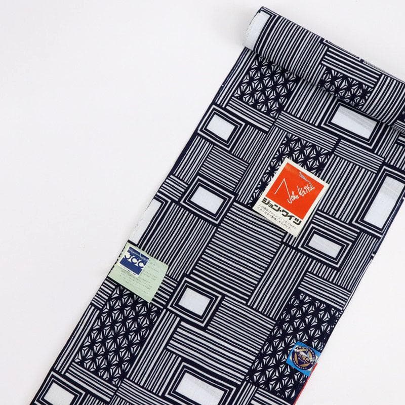 《りん★手縫い仕立て＋浴衣『ジョン・ワイツ』幾何学寄せ柄■反25-131》