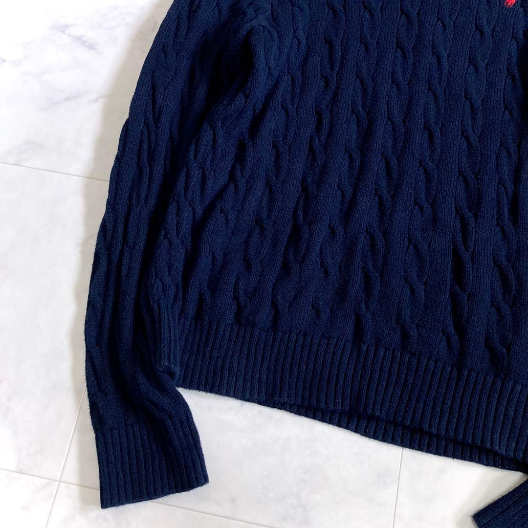 美品 ポロラルフローレン 現行タグ ケーブルニット ネイビー Lサイズ コットン