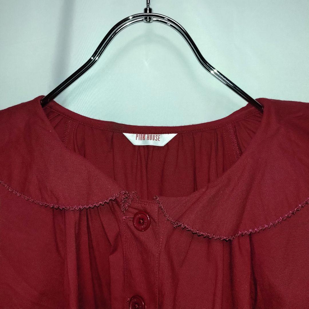 2022秋 PINK HOUSE ロゴネームワッペン 前開きチュニック ブラウス