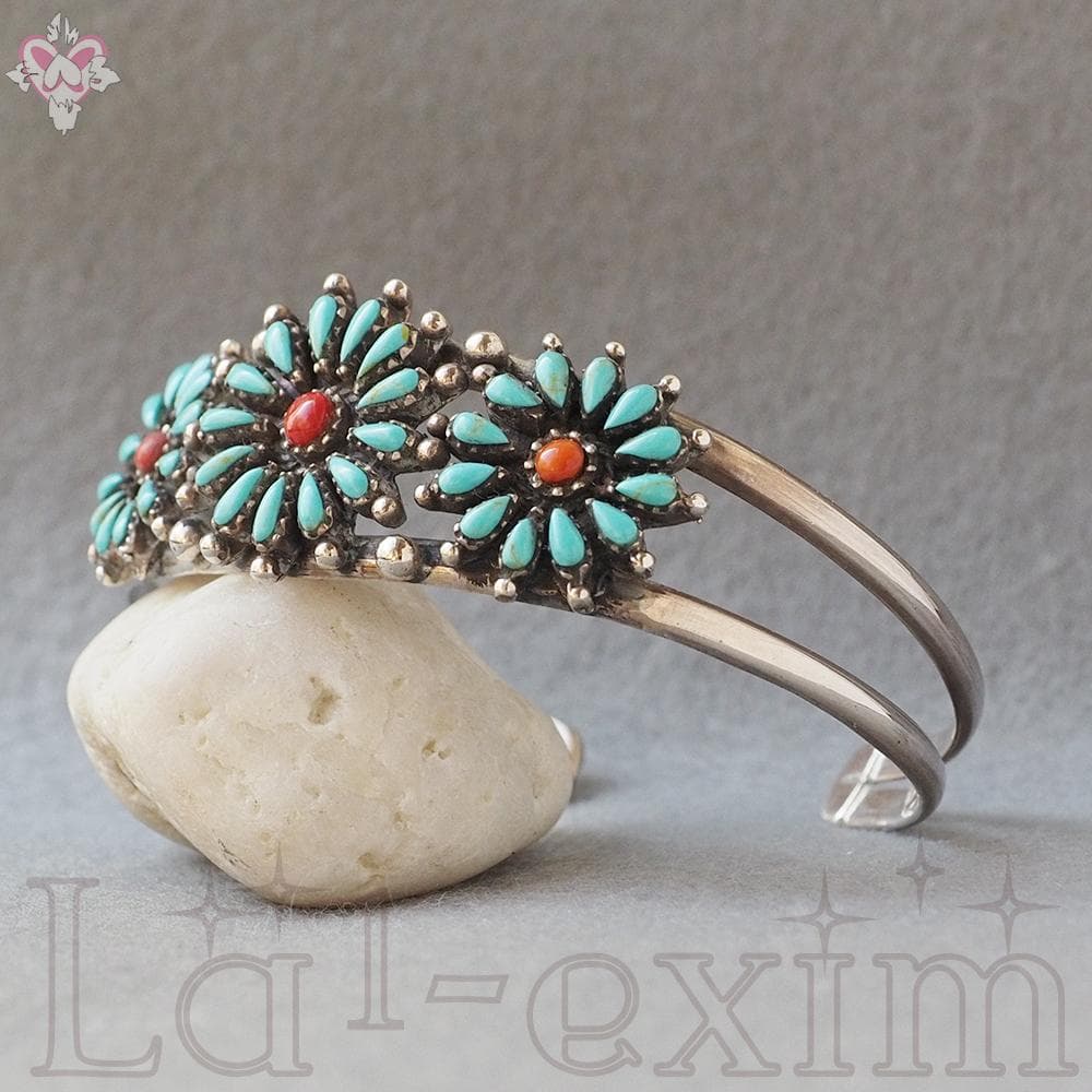 36個 ターコイズ コーラル 小花 インディアンジュエリー 925 銀 バングル