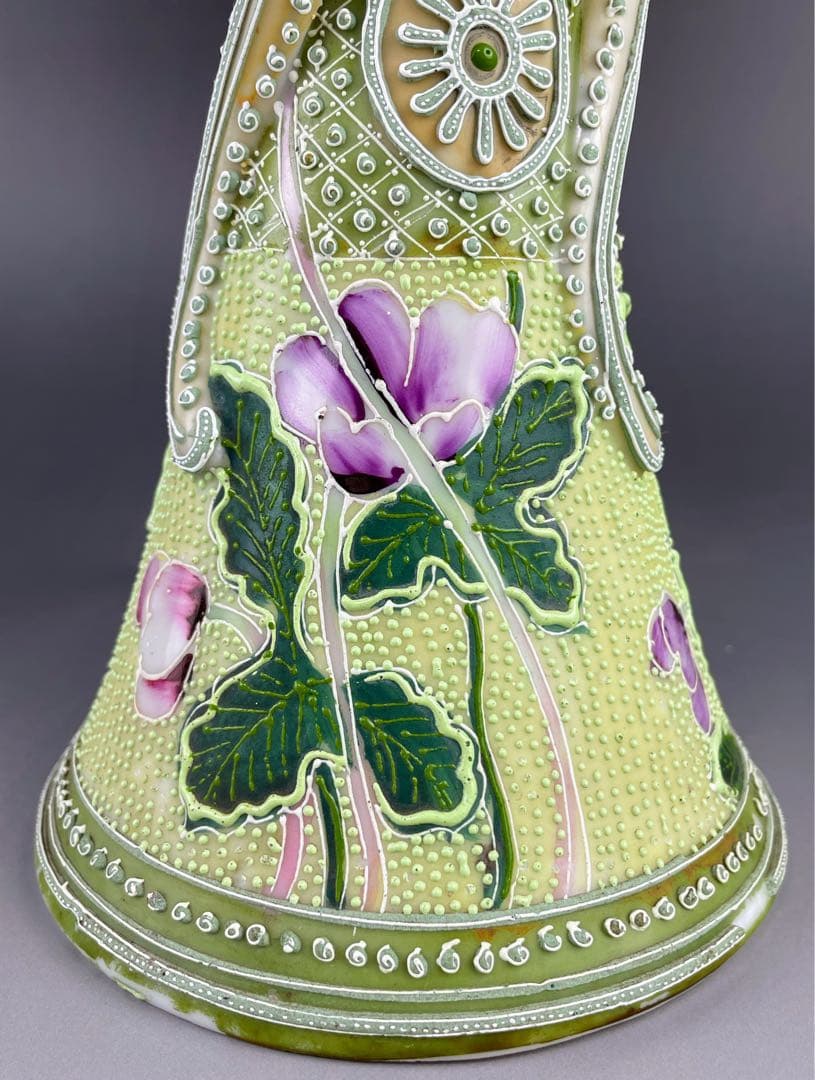 【希少】オールドニッポン 約２５．３cm 花紋 一陳盛上げ アールヌーボー 花瓶