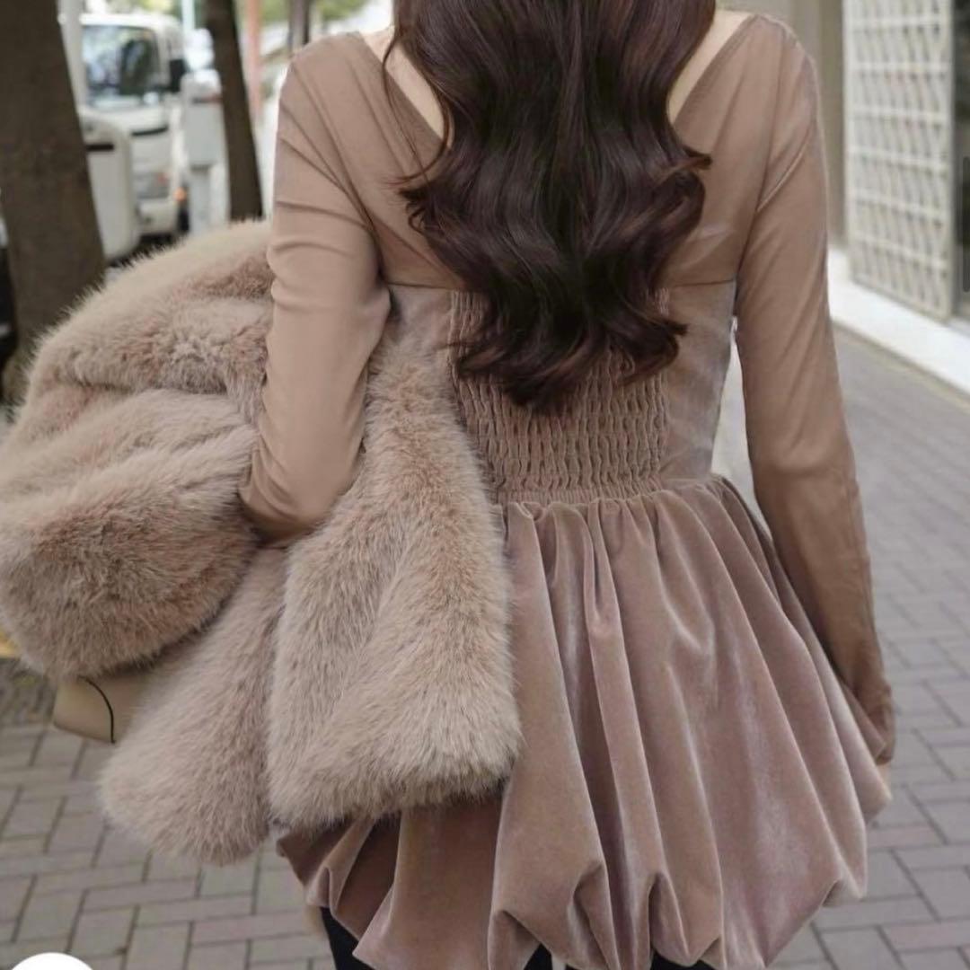 poláura ベロアビスチェバルーントップス 限定色モカ