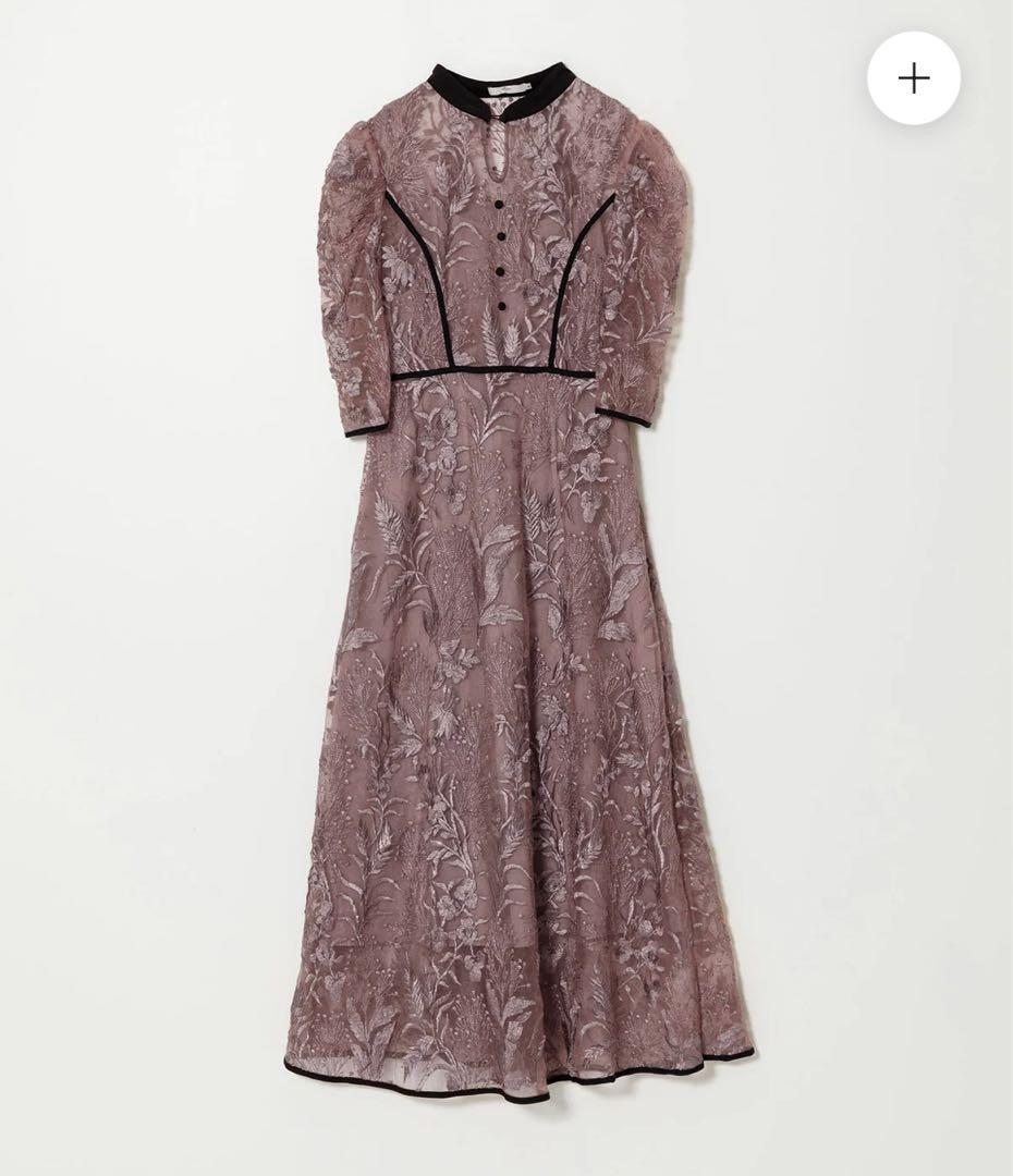 Leja 花柄チュールパフスリーブワンピースドレス　パープル