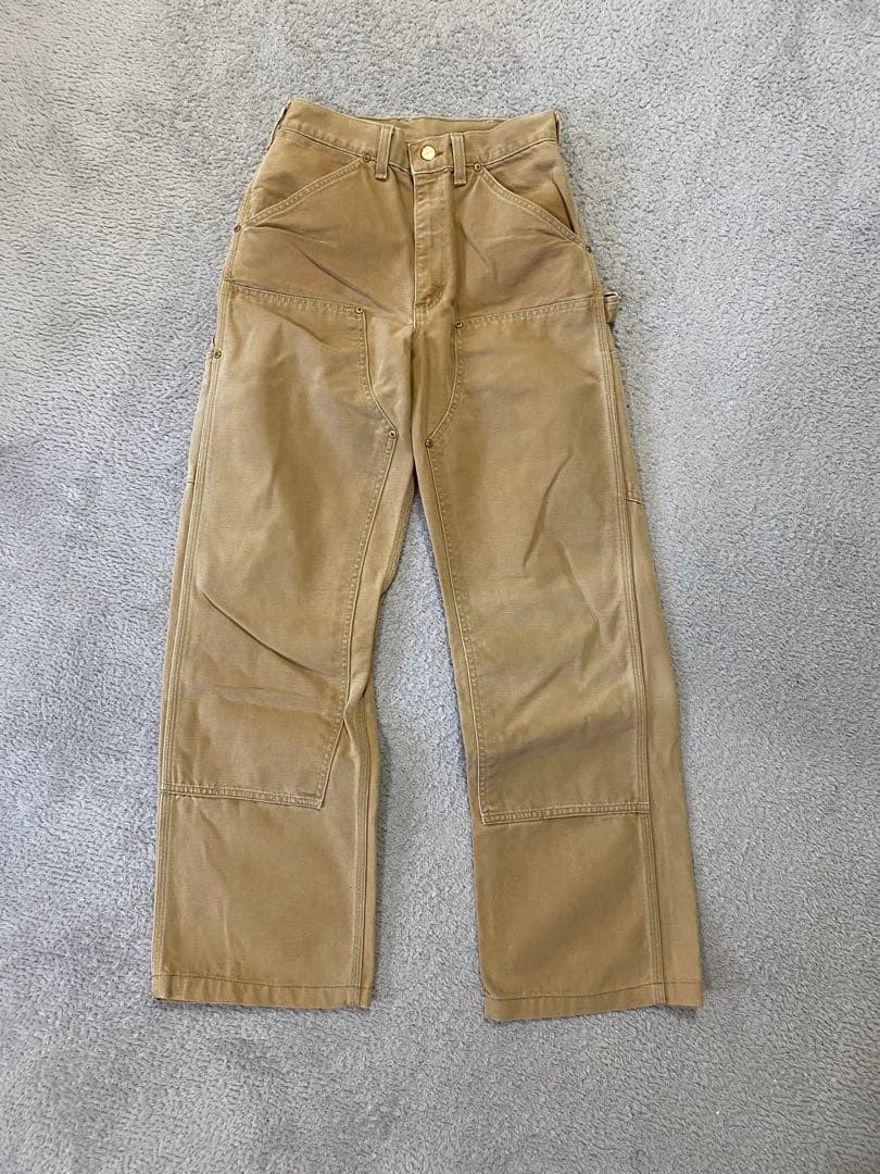 【美品星タグ】90s USA製 Carhartt ダブルニー　ベージュ　金ボタン