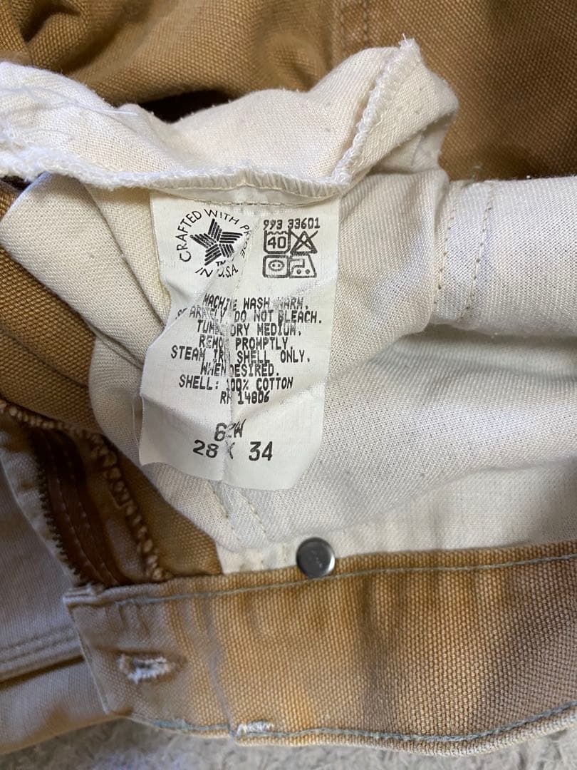 【美品星タグ】90s USA製 Carhartt ダブルニー　ベージュ　金ボタン