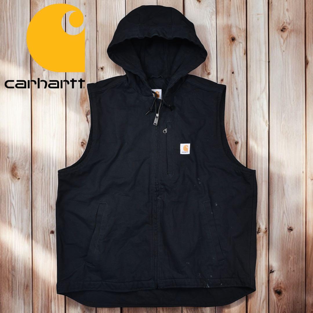 12M534◯ Carhartt ブラック フーディー ダックベスト ジャケット
