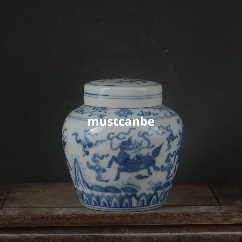 青麒麟紋天字壺 景徳鎮 陶磁器 装飾品 現代工芸品 美術品 置物