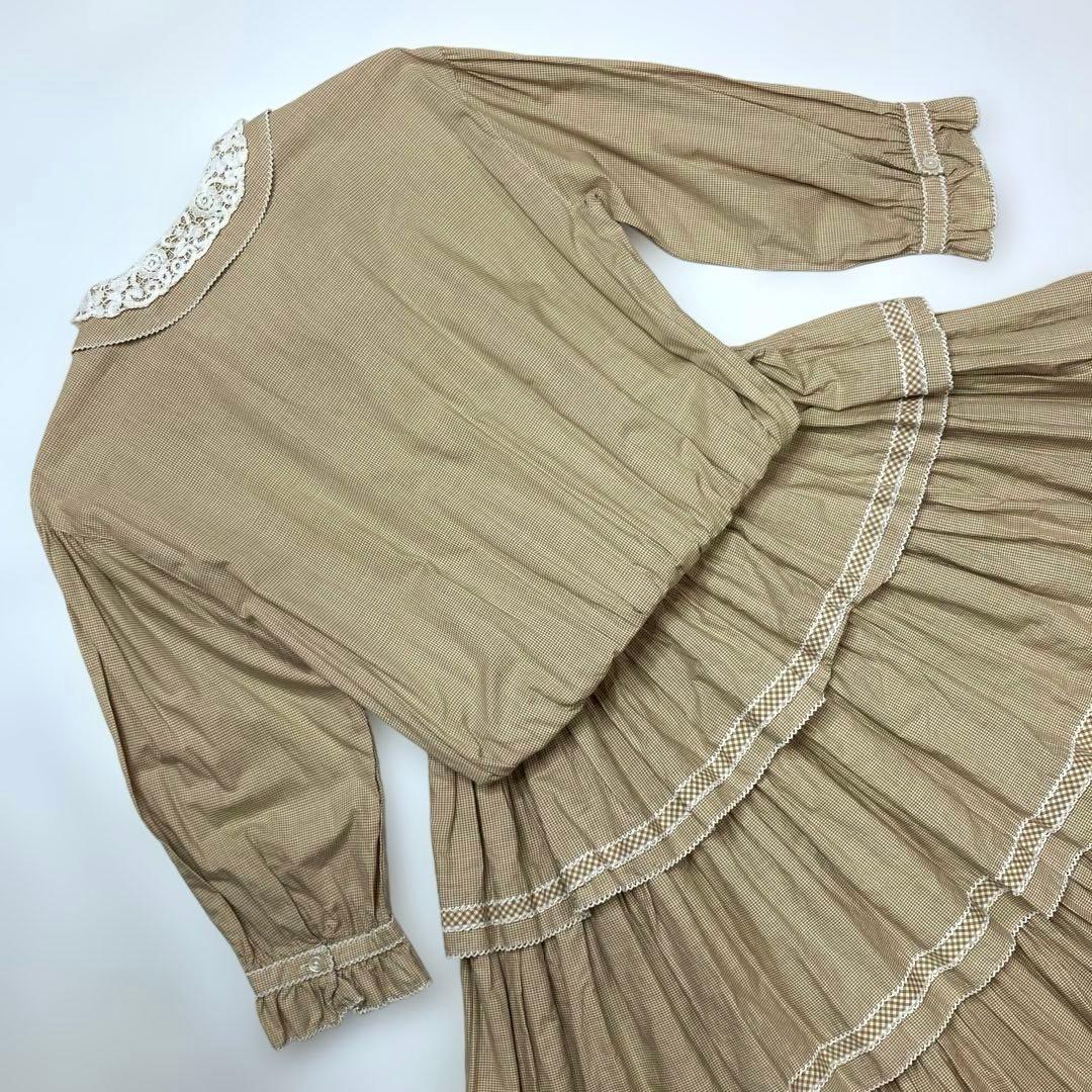 ワンダフルワールド ベージュギンガムチェック 段々ワンピース