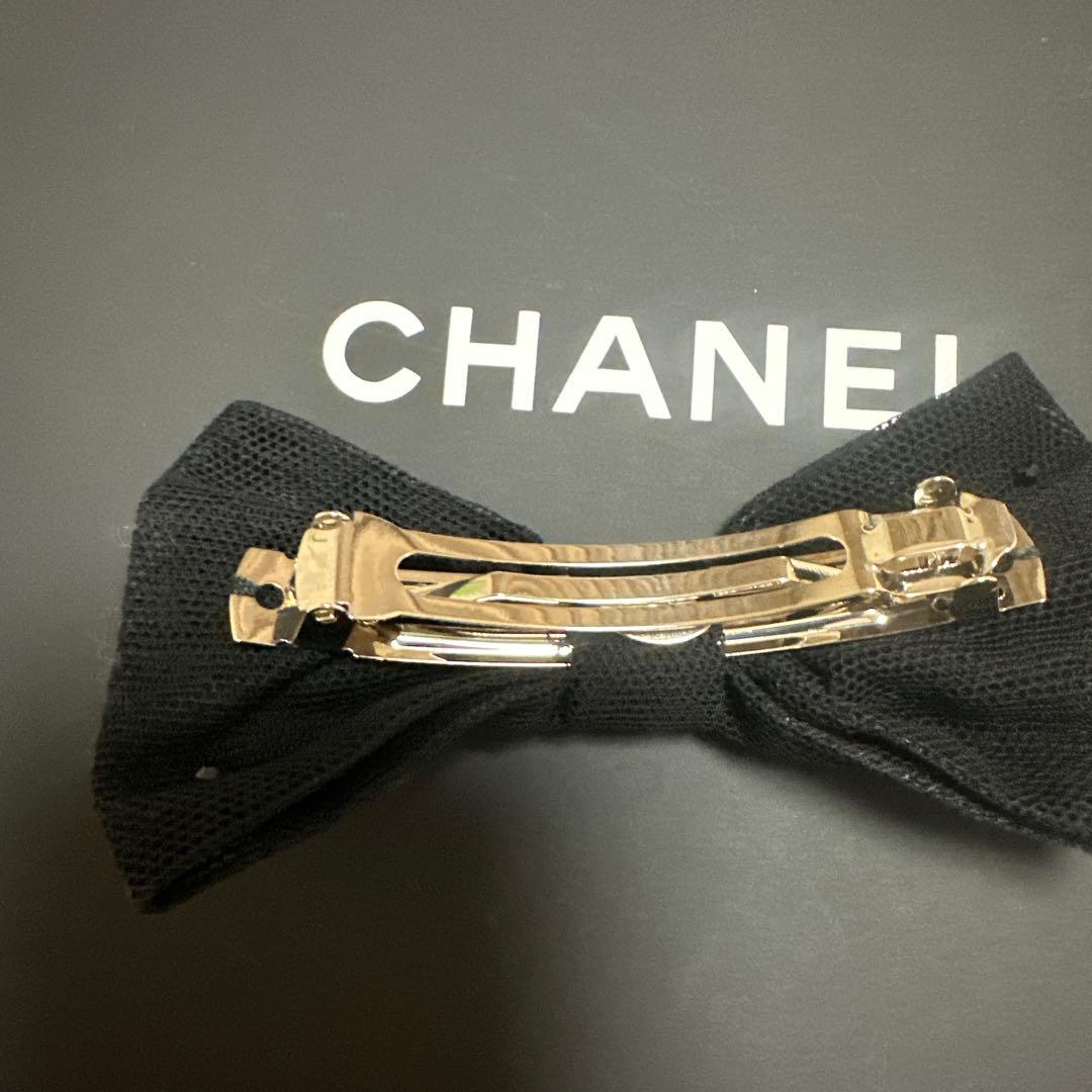 CHANEL ブラックメッシュリボンヘアクリップ