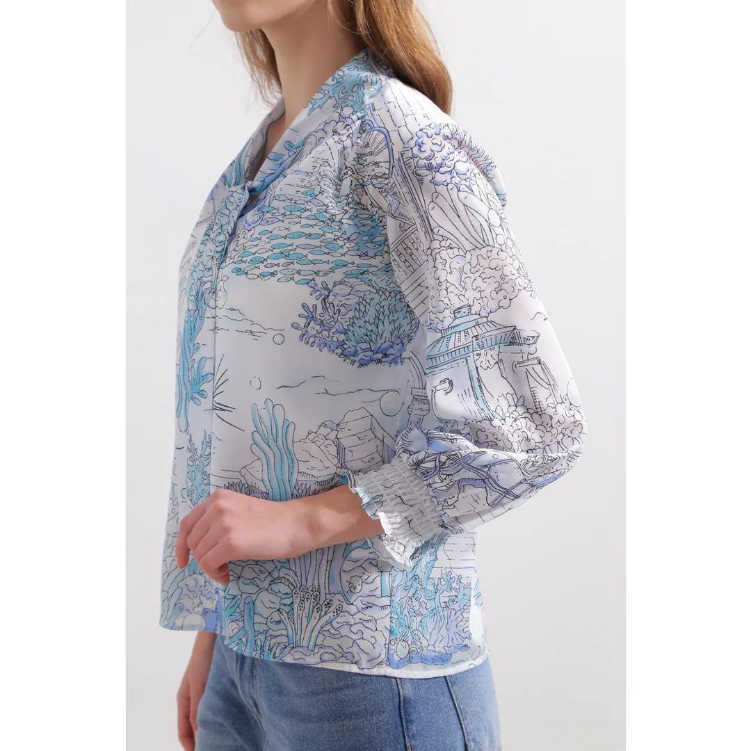 く*る様 PINKY&DIANNE ノーティカルプリントブラウス ブルー