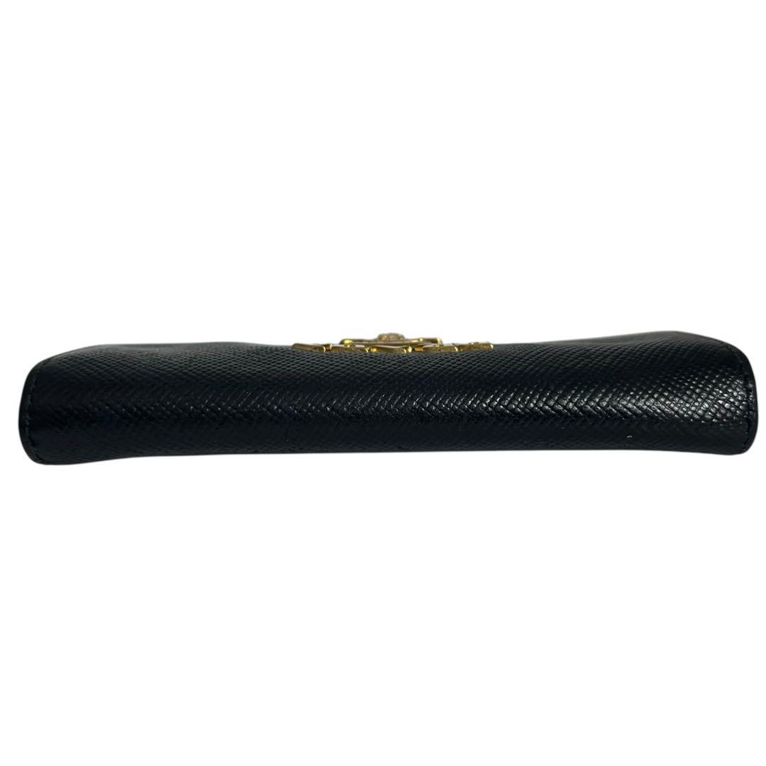 希少✨プラダ カードケース 名刺入れ サフィアーノレザー ロゴ金具 ブラック