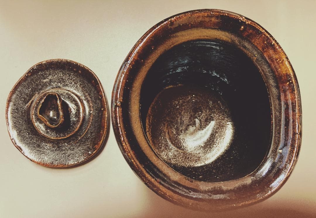 【値下げ】 奥磯太覚 鉄釉 美濃焼 水差 替蓋付 【真作保証】