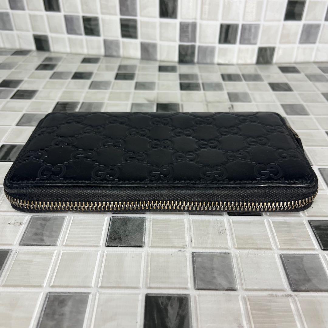 GUCCI グッチ シマ ラウンドファスナー 長財布 黒
