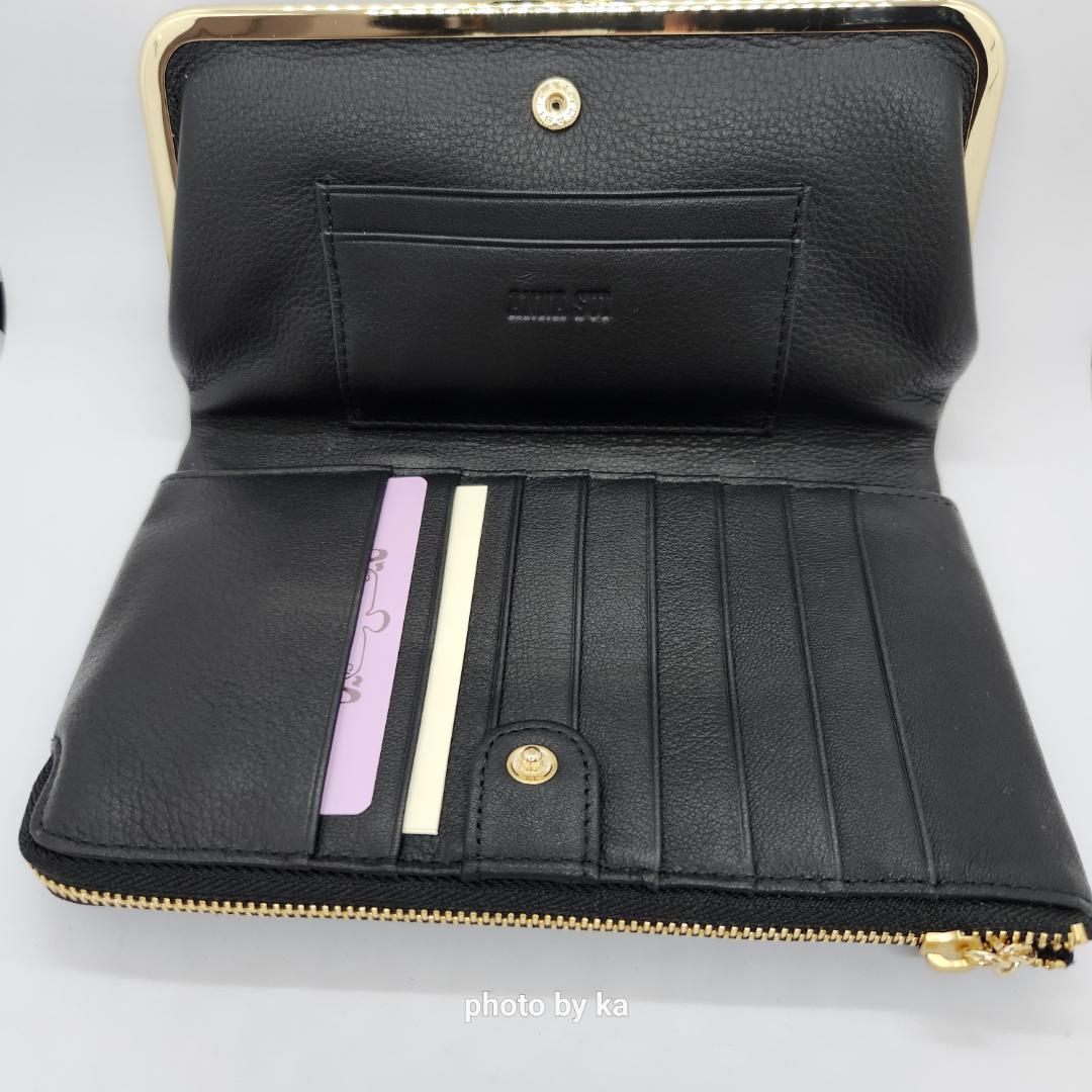 ブラック 新品 アナスイ ANNA SUI がま口 長財布 プレイングキャット