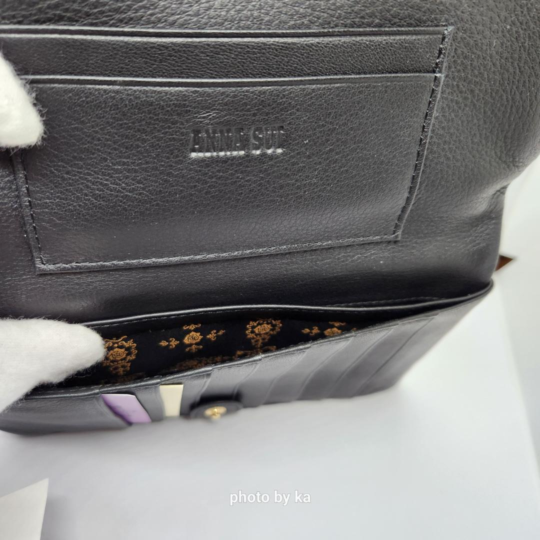 ブラック 新品 アナスイ ANNA SUI がま口 長財布 プレイングキャット