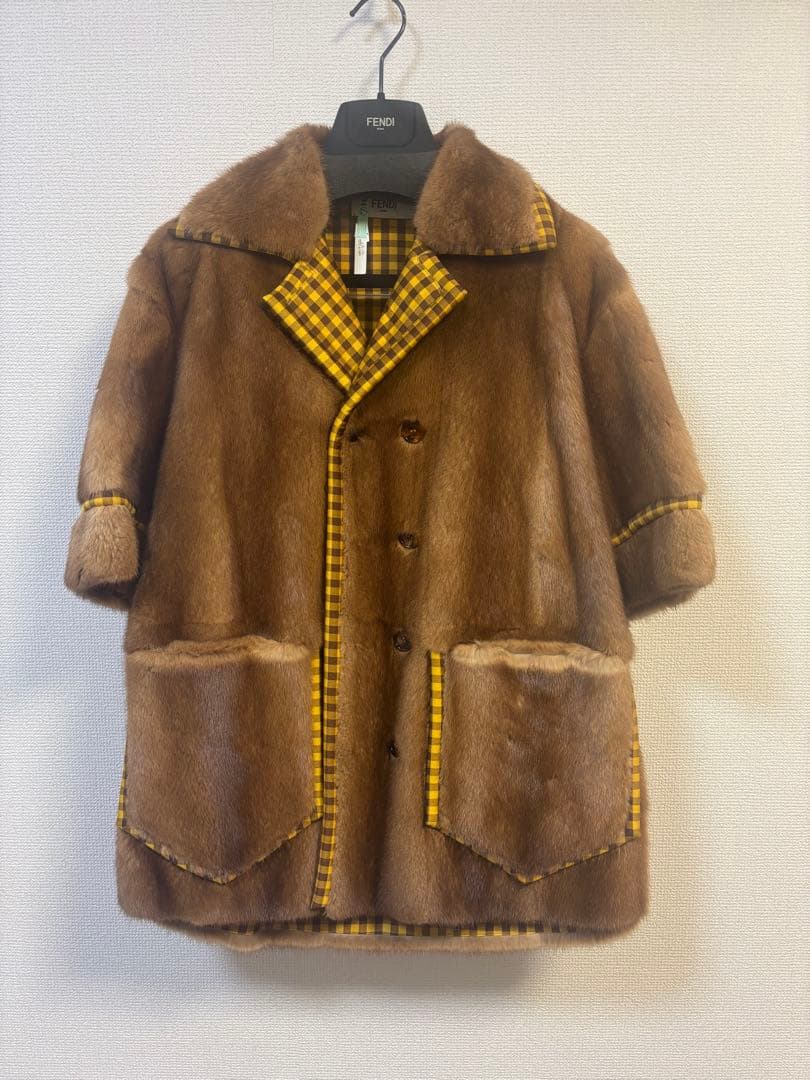 Fendi ミンクファーコート 裏地チェック柄