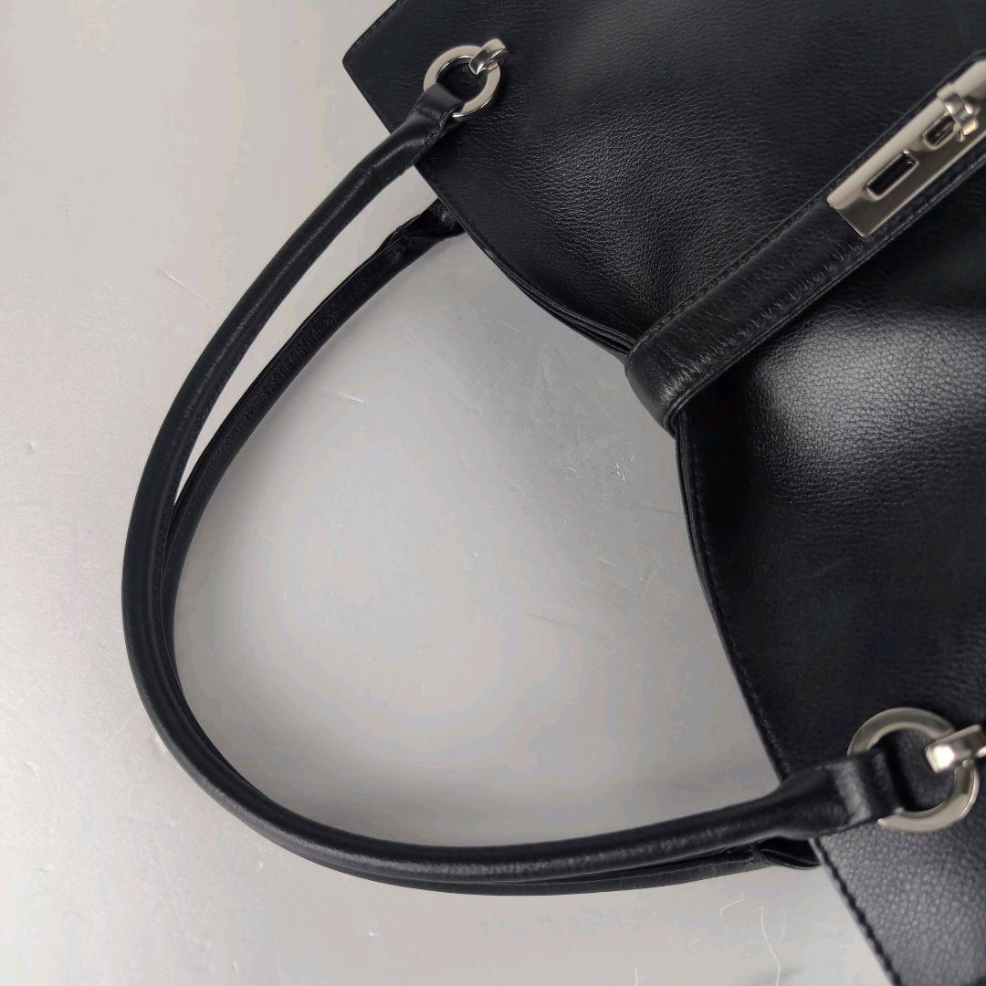 HAMANO ハマノ トートバッグ 黒×金具シルバー レザー A4収納可