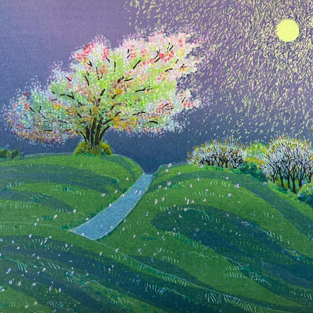 牧野宗則「月への小道」木版画 1994年制作 直筆サイン入り 額縁入り 限定品