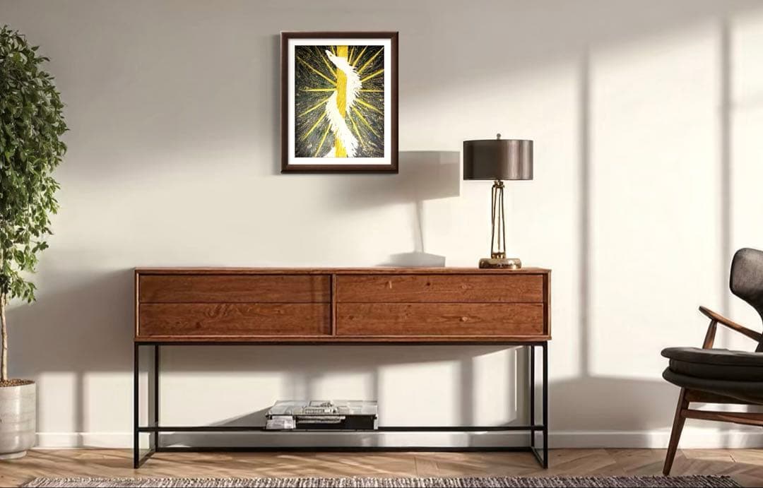 開運絵画　龍柱　白龍様の目　光の柱　天と地のエネルギー　龍神様　白龍　金箔