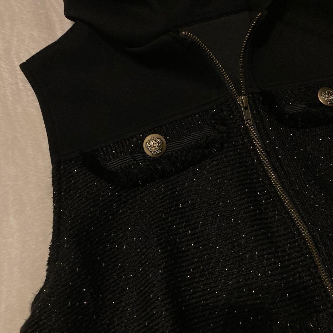 【現行品】美品 vin バックフリルツイードベスト ブラック YAMADAYA