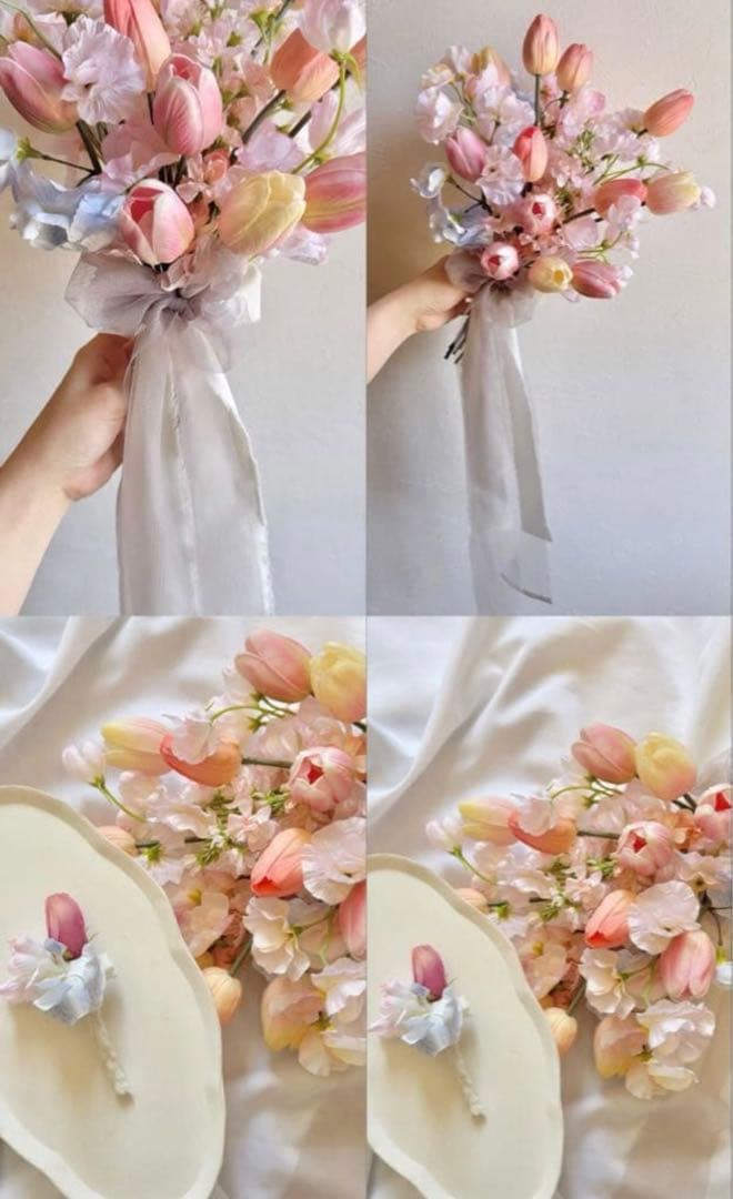 アーティシャルフラワーブーケ(ブートニア付き、短時間使用)