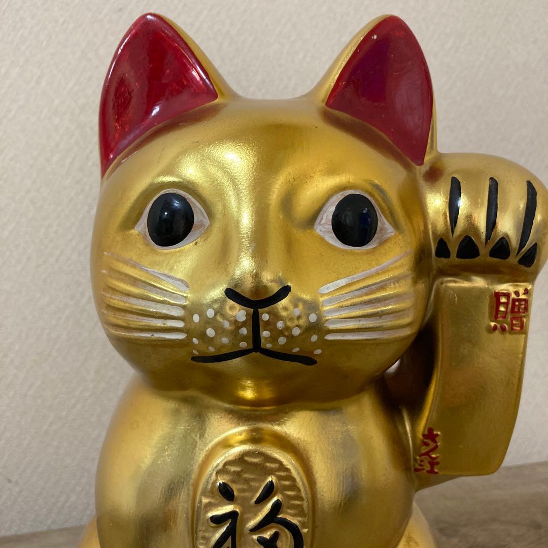 古い招き猫　招福置物　貯金箱　千万両〈検 常滑焼　海外向けデザイン　ビンテージ
