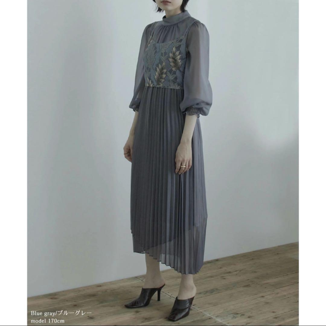 etoll. レースビスチェ×ボトルネックプリーツ結婚式ワンピースドレス